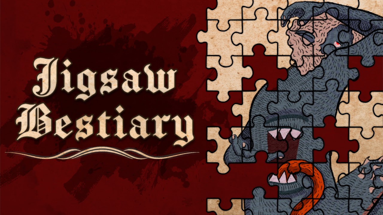Partially assembled jigsaw puzzle 
                        showing Quibungo devouring its victims.