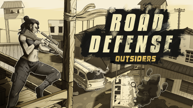 Character pointing a gun at the vehicle 
                        that is passing on the road.